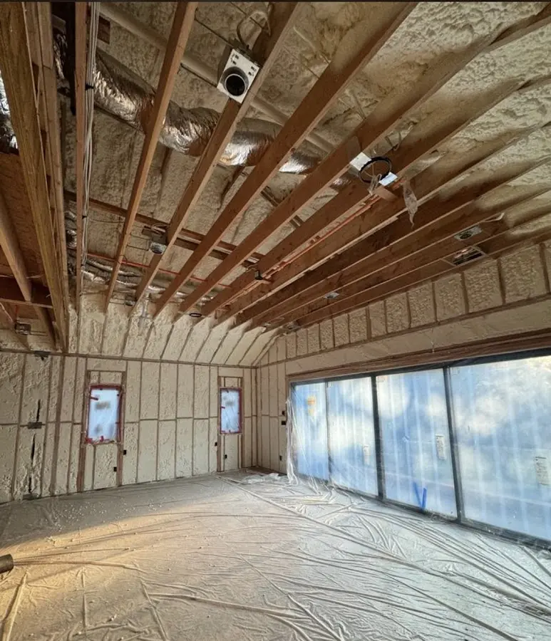 Interior walls and ceiling insulated with spray foam during new construction in Antelope